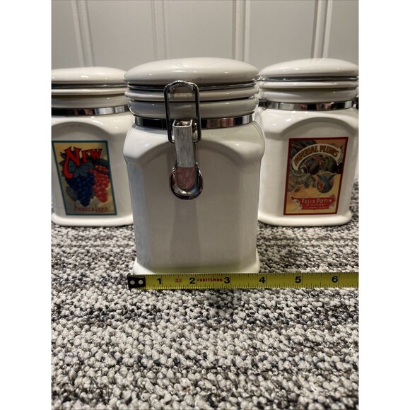 Lot 3 VTG CERAMIC KITCHEN CANISTER LID PEAR, GRAPES & PLUMS DESIGNPAC INC 4X6” - Picture 11 of 11